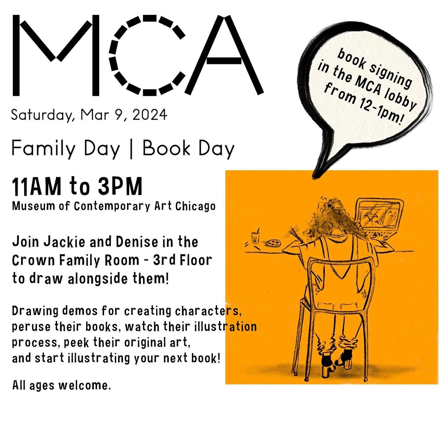 This Saturday!!! March 9th from 11-3 I&rsquo;ll be hanging at the @mcachicago for Family Day!! Come draw with me and @niseemade in the Crown Family Room to celebrate Book Day. We&rsquo;ll be making up book characters, sharing original art, reading ou