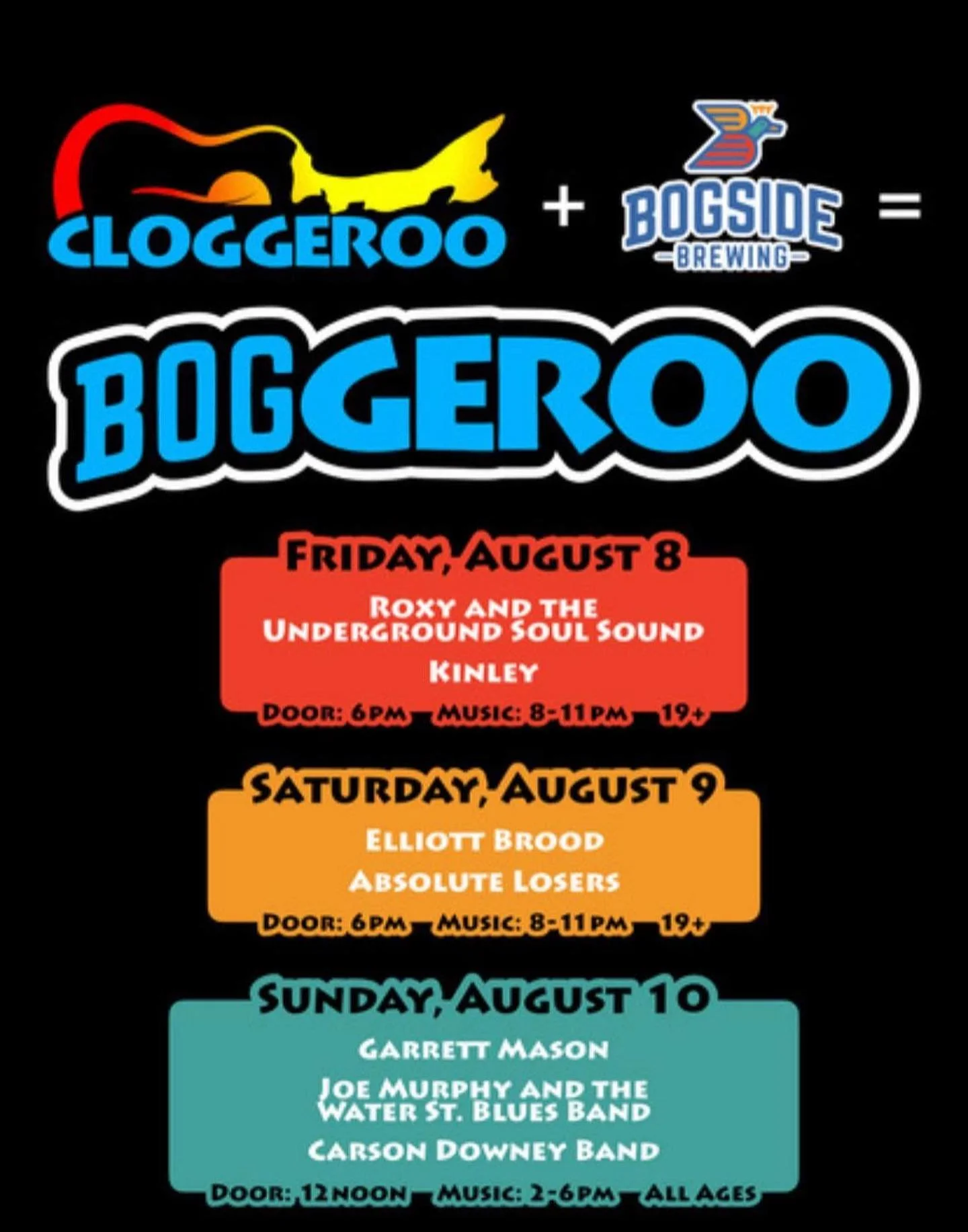 2 more sleeps! So pumped to get the band back together and play some tunes this Friday! ❤️🎉 We&rsquo;ll be opening for Roxy and the Underground Soul Sound @roxyandtuss 🎶 See you at Bogside for the sweetest festival! Cloggeroo +Bogside = Boggeroo! ?