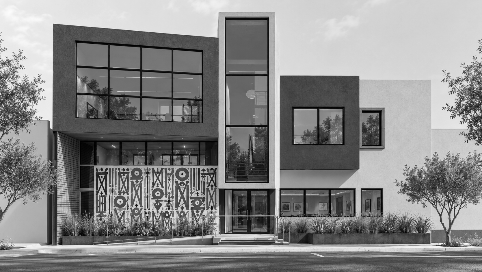 Modern Office Facade with Vibrant Mural.png