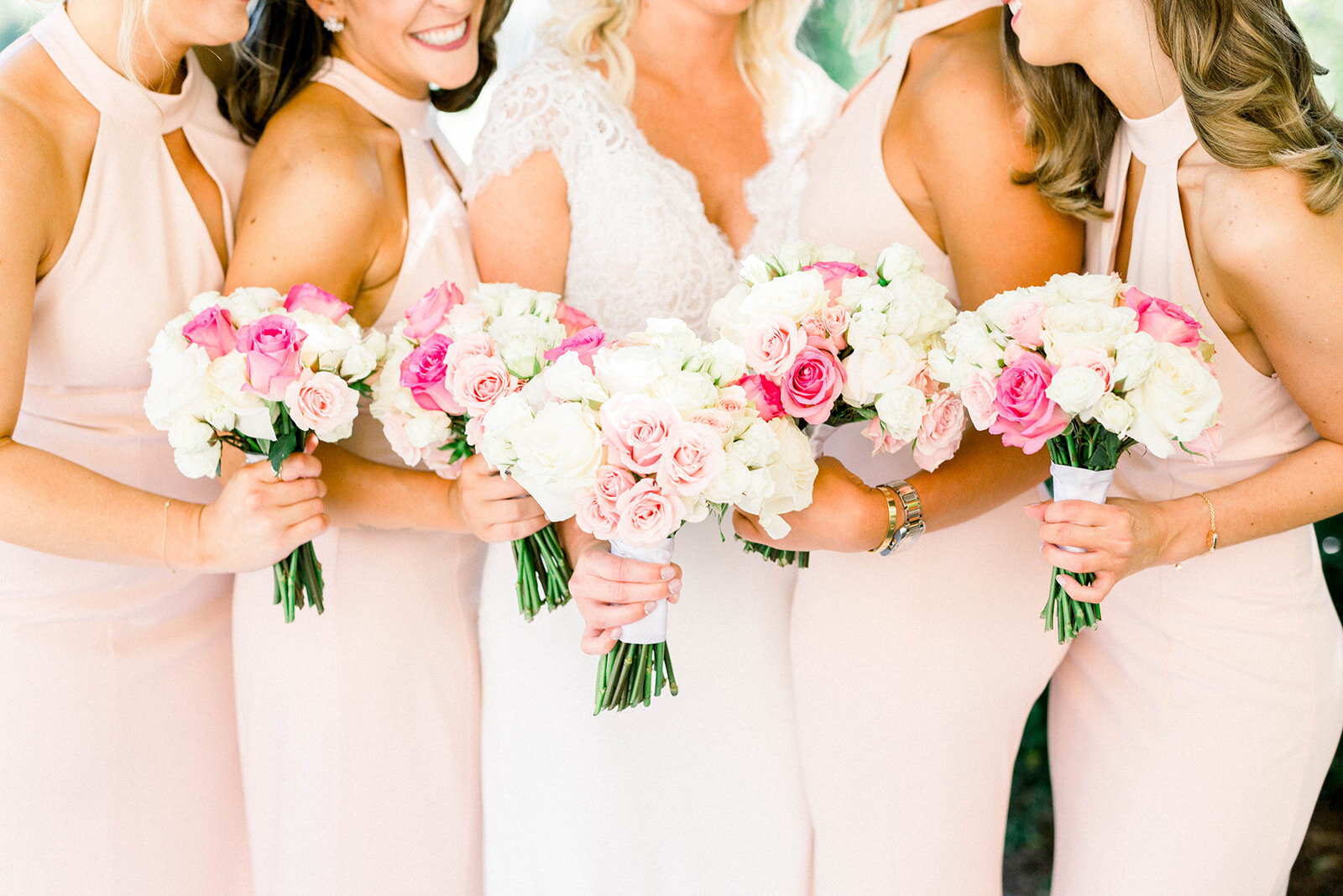 Pink and white wedding bouquets: Longue Vue Club Wedding captured by Abbie Tyler Photography