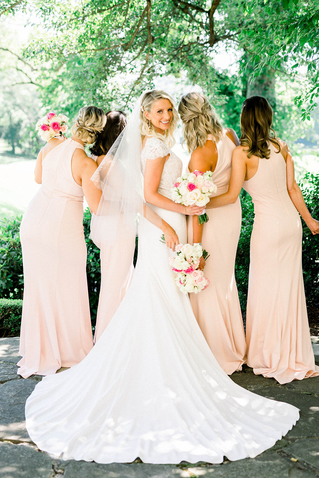 Blush pink bridesmaids dresses: Longue Vue Club Wedding captured by Abbie Tyler Photography