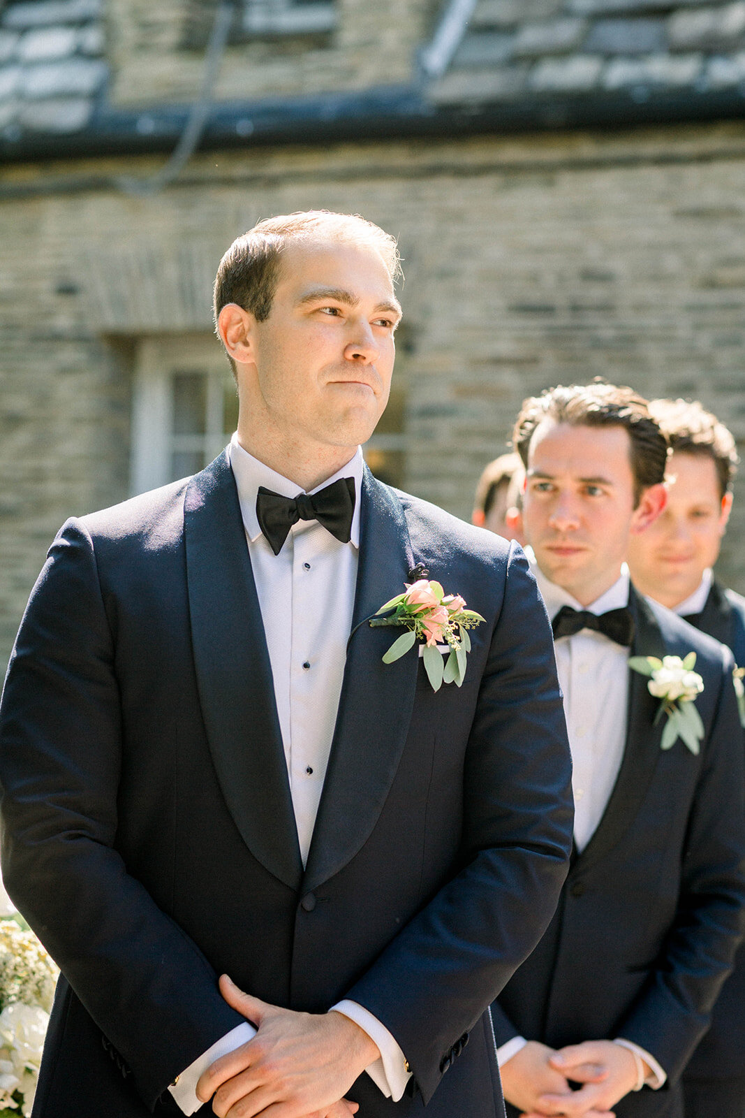 Groom looking at bride walking down the aisle: Longue Vue Club Wedding captured by Abbie Tyler Photography