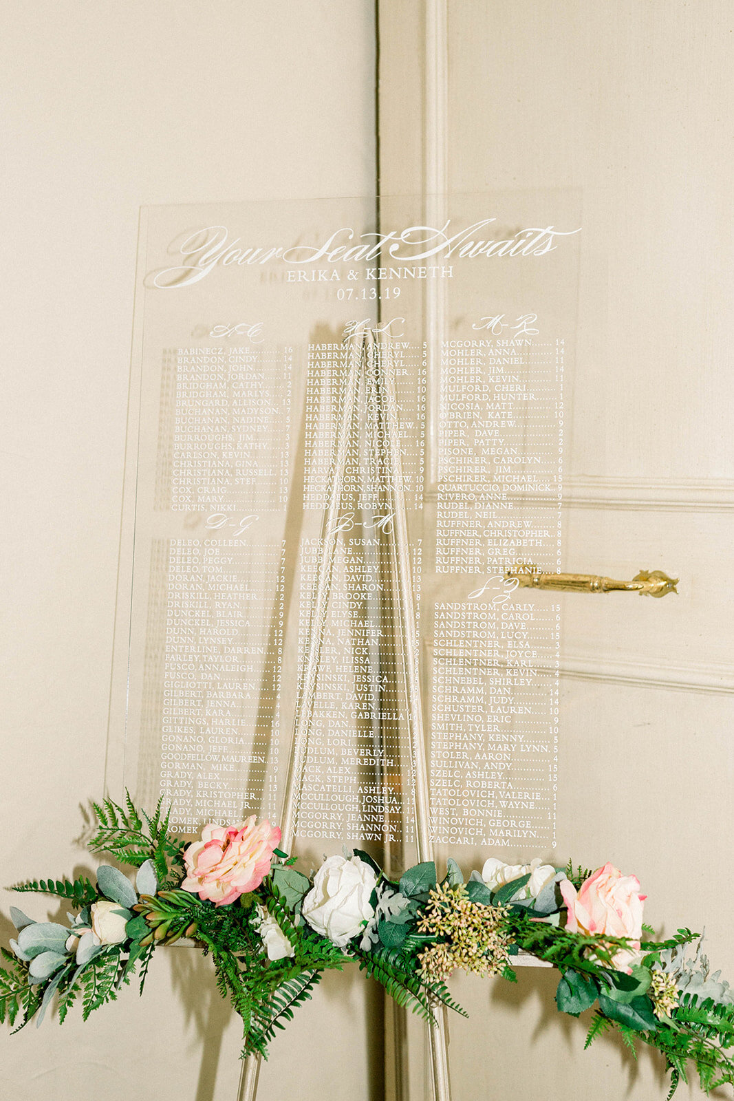 Acrylic seating chart sign: Longue Vue Club Wedding captured by Abbie Tyler Photography