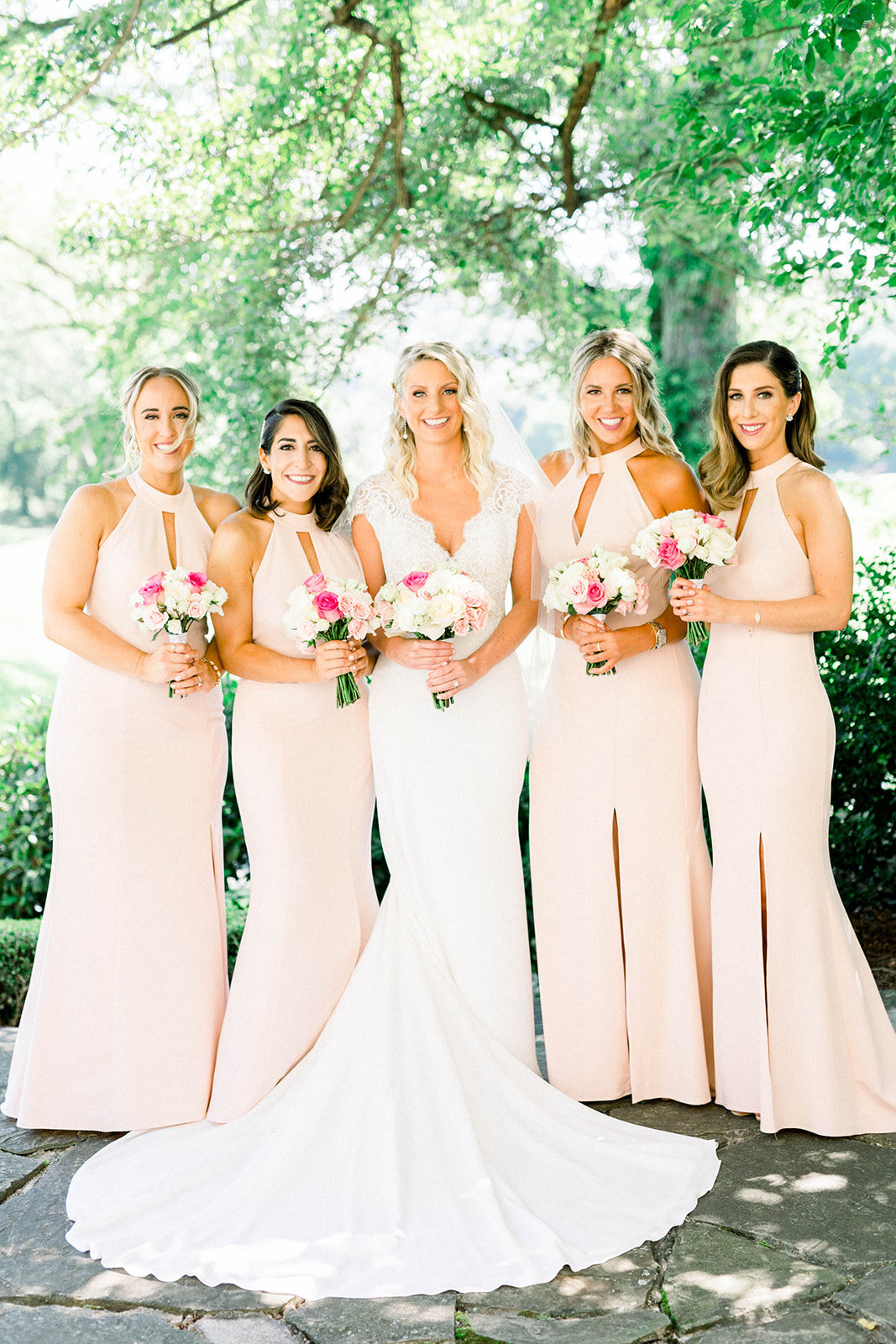 Long blush pink bridesmaid dresses: Longue Vue Club Wedding captured by Abbie Tyler Photography