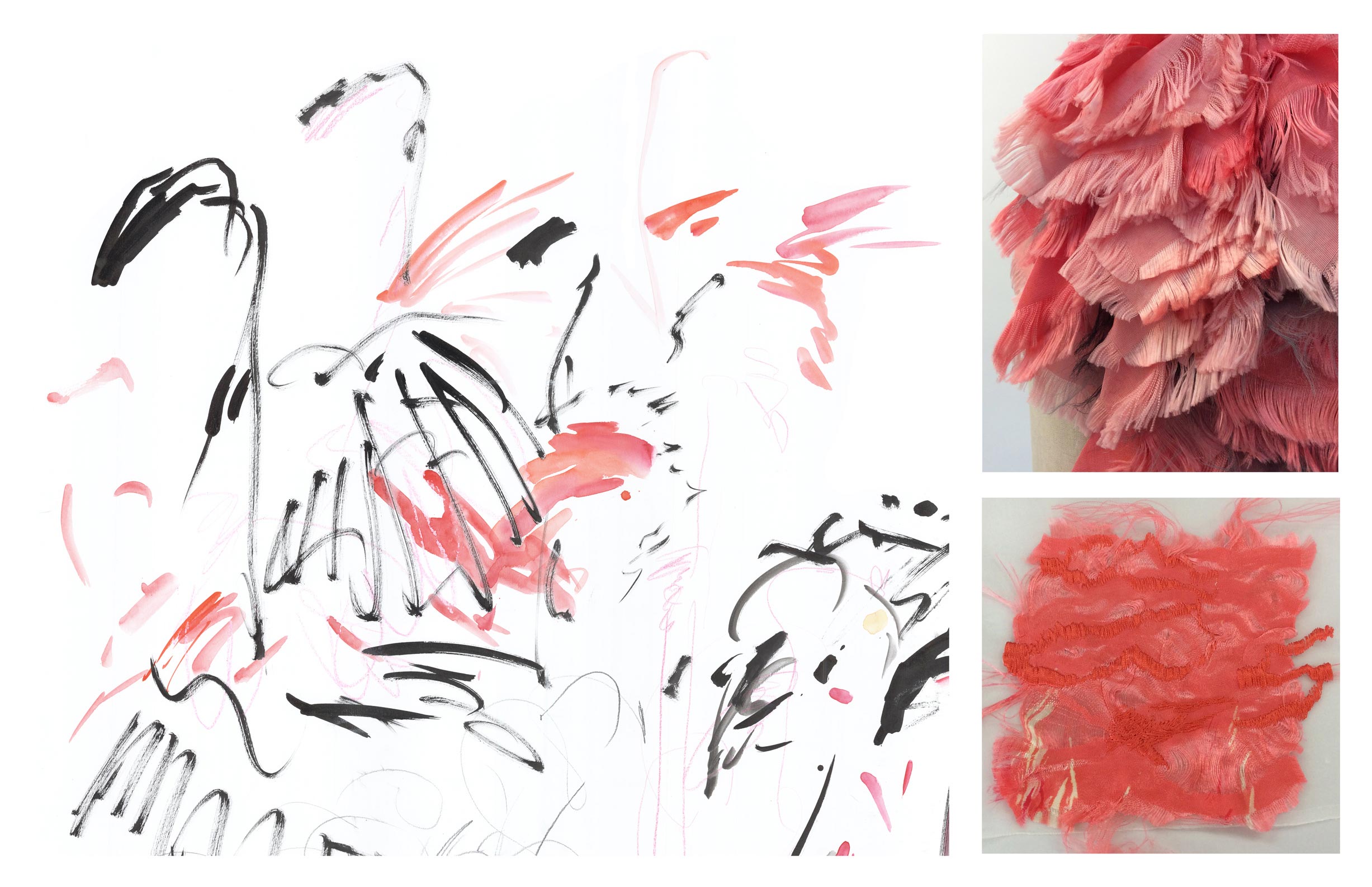 Flamingo painting and fabric manipulation.
