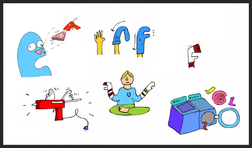 Spot Illustrations for my book, "Sock Puppet Madness," 2013
