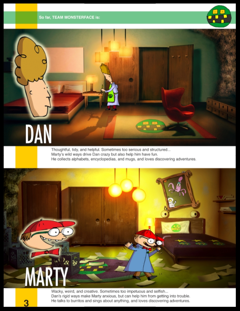 While the pitch went through many ideas and iterations, we landed on a story surrounding myself and long-time Monsterface Industries co-captain, Dan Brennan, as kids who discover a superhero base on Dino-Skeleton Island, a location that had already popped up many times surrounding the lore of Monsterface Industries and the Seven Layers of Space. We developed characters that were an extension of personas that we had long worn on stage, themselves over-blown caricatures of our very real day-to-day friendship and long-time collaboration.