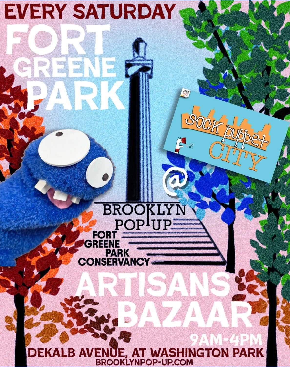 For the next two Saturdays, July 11 and July 18, we&rsquo;ll be in at Brooklyn Pop-Up&rsquo;s The Artisan&rsquo;s Bazzar at Fort Greene Park. Please come on by, hit up the farmer&rsquo;s market, get some puppets and puppet art, drop some high fives!
