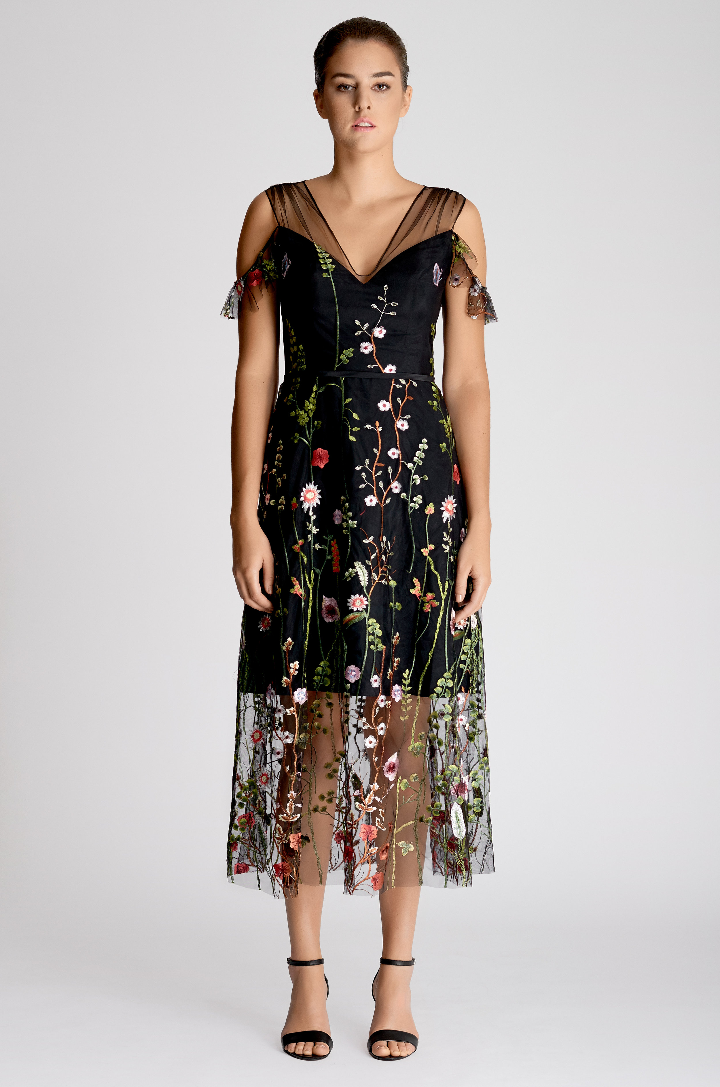 Black Floral V-Neck Midi Dress DENARA Black Floral V-Neck Midi Dress DENARA