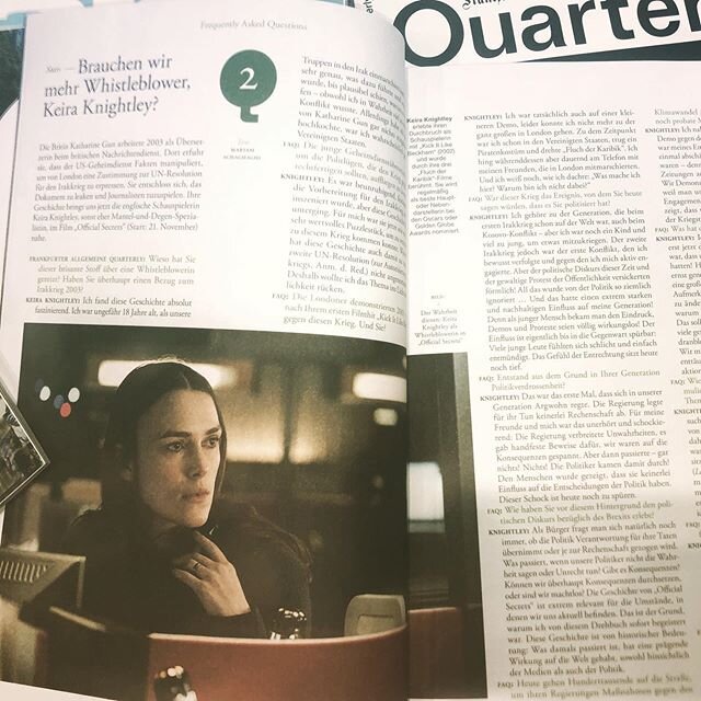 Oh yes, she is quite a political person! My Keira Knightley Interview in #faq @keiraknlghtley #officialsecretsmovie #lovemyjob