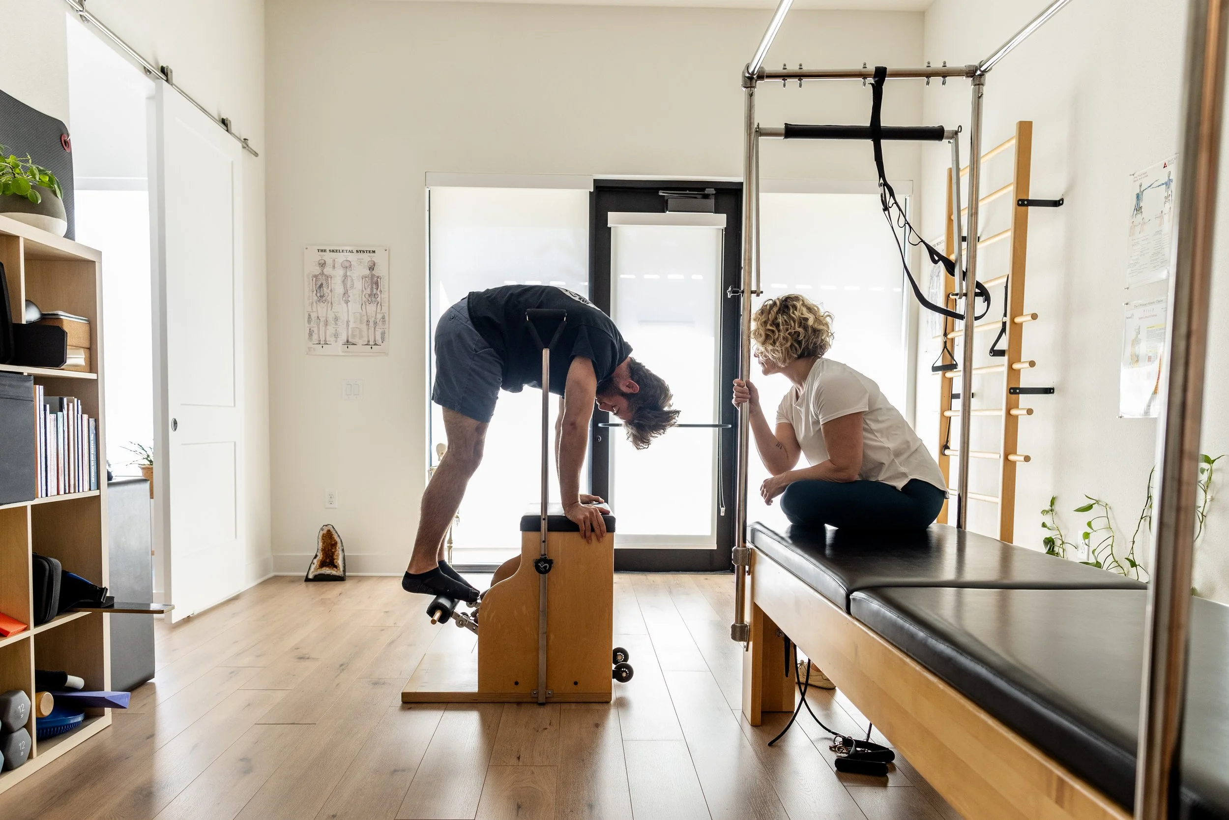 Individualized movement session using Pilates equipment
