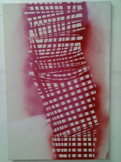 CHERYL DONEGAN, UNTITLED_(DRESS_KUBA) 2011 SPRAY PAINT ON CANVAS 24 X 36 INCHES