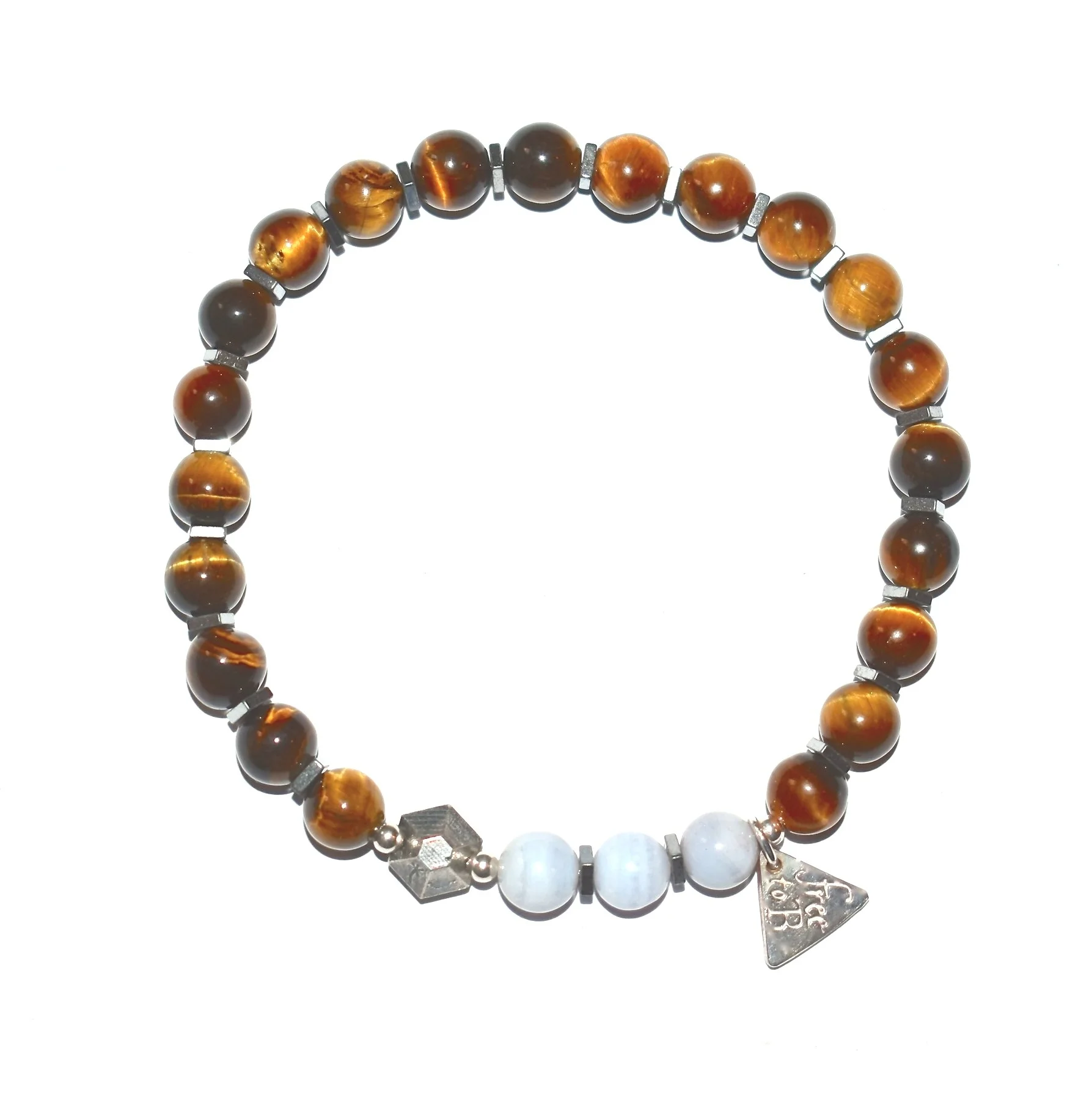 Sterling Silver Metal Gems Tiger Eye Bracelet