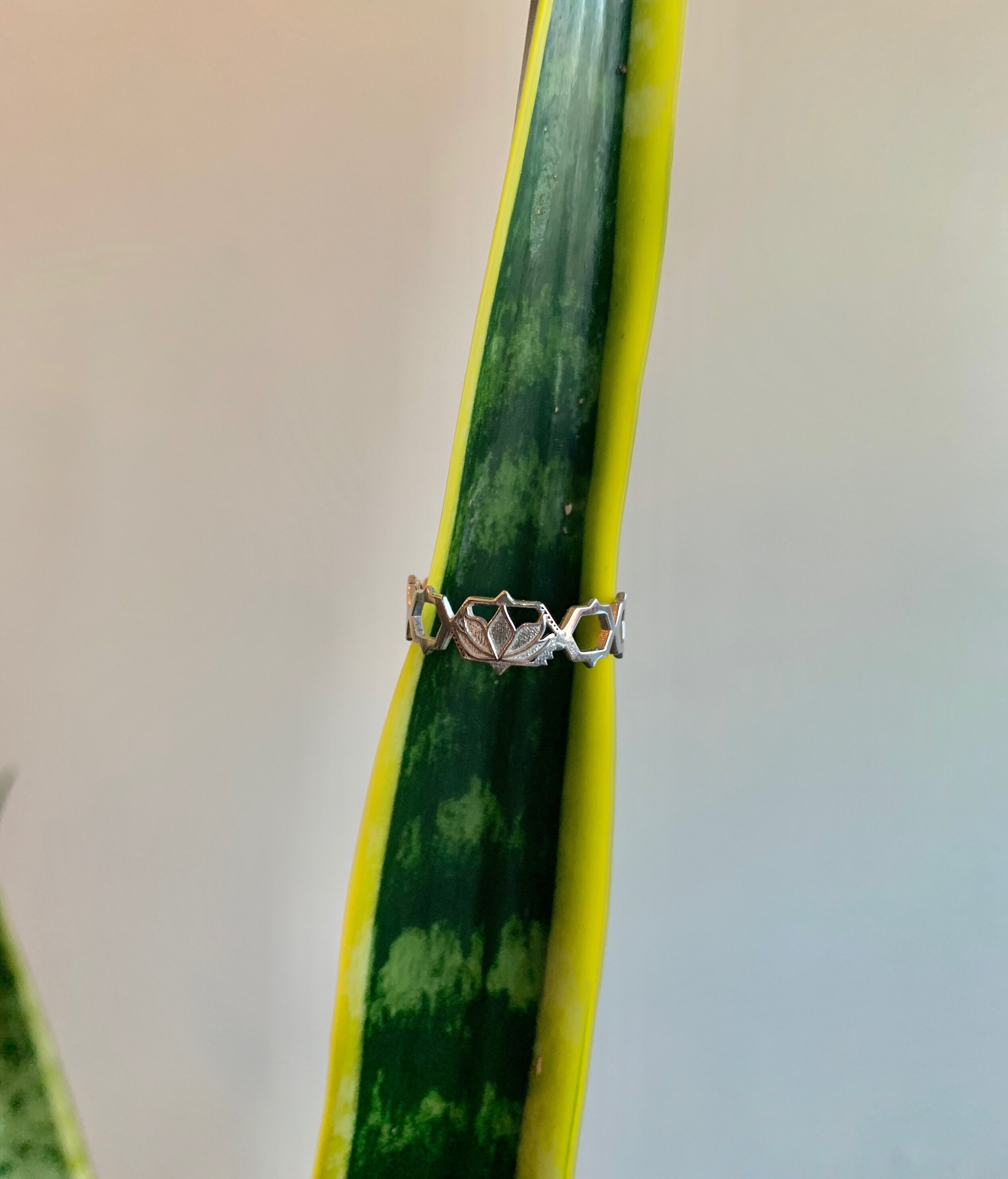 Silver hexagon Flower ring.jpeg
