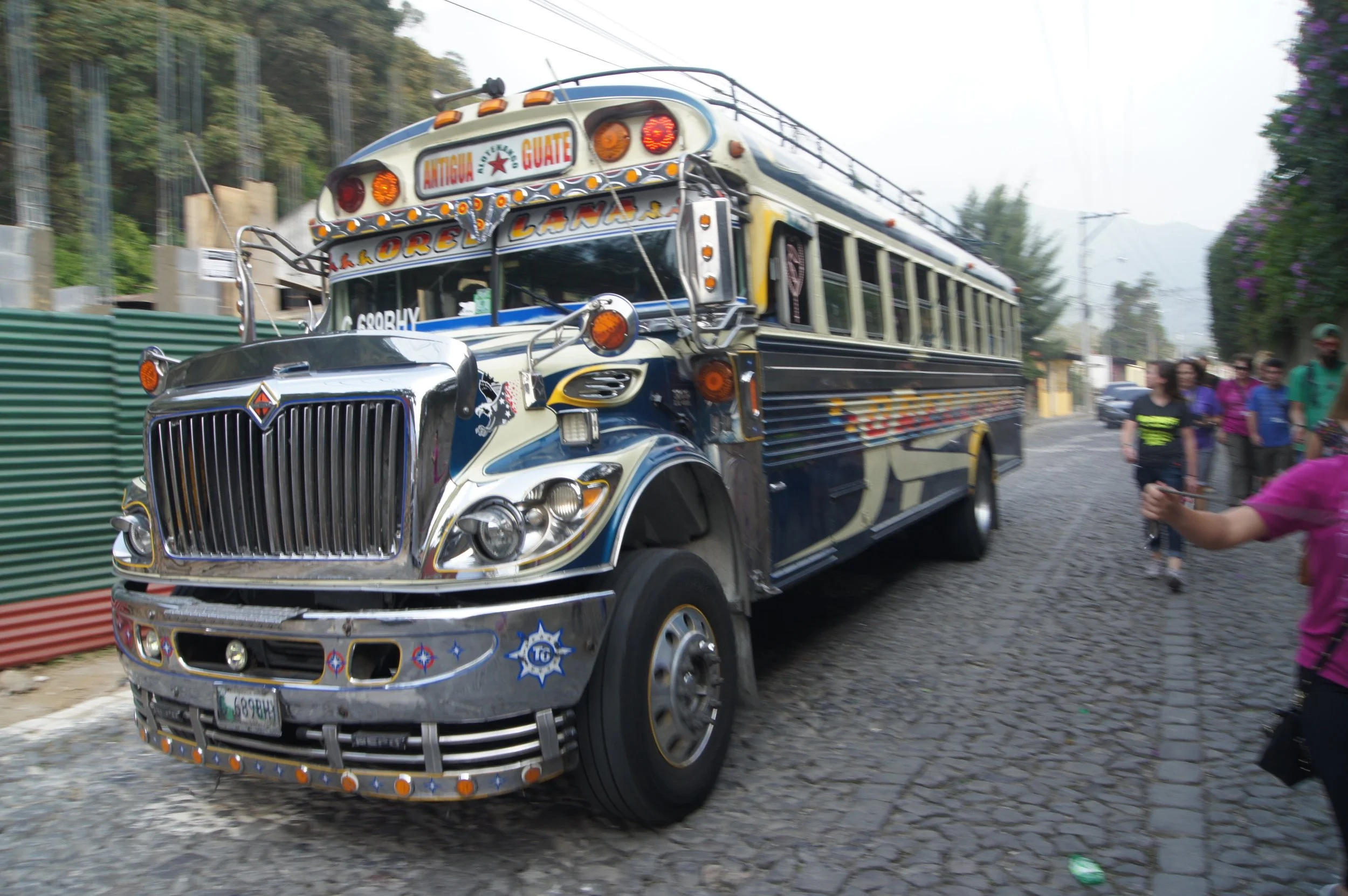 Chicken bus local public bus to get around Guatemala.