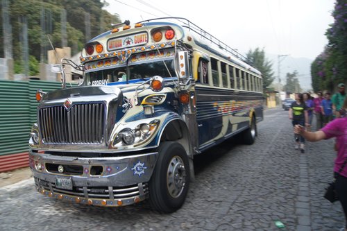 Transportation in Guatemala is often done on a "chicken bus" or public bus.