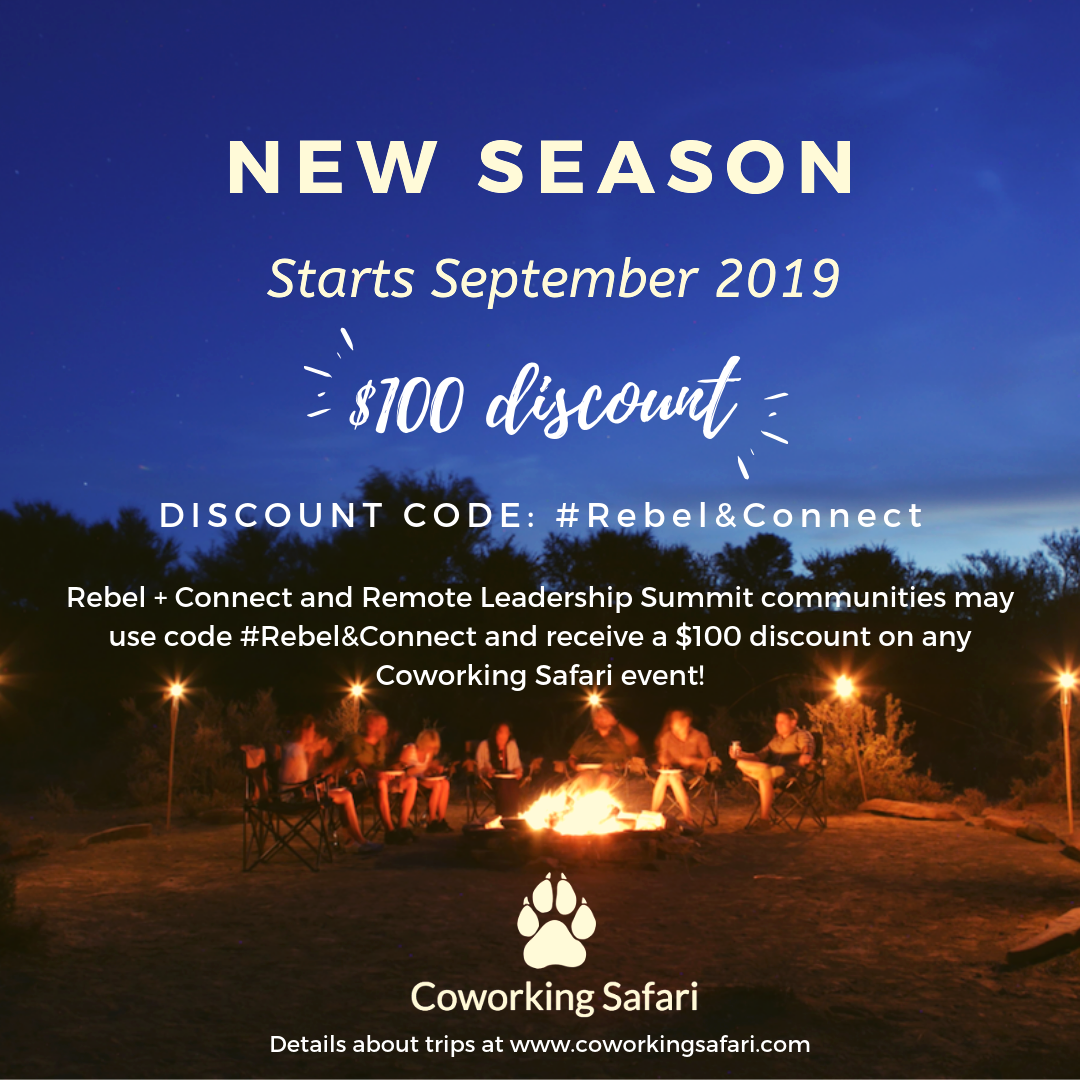 Receive a $100 discount on any Coworking Safari booking when you use code #Rebel&Connect.