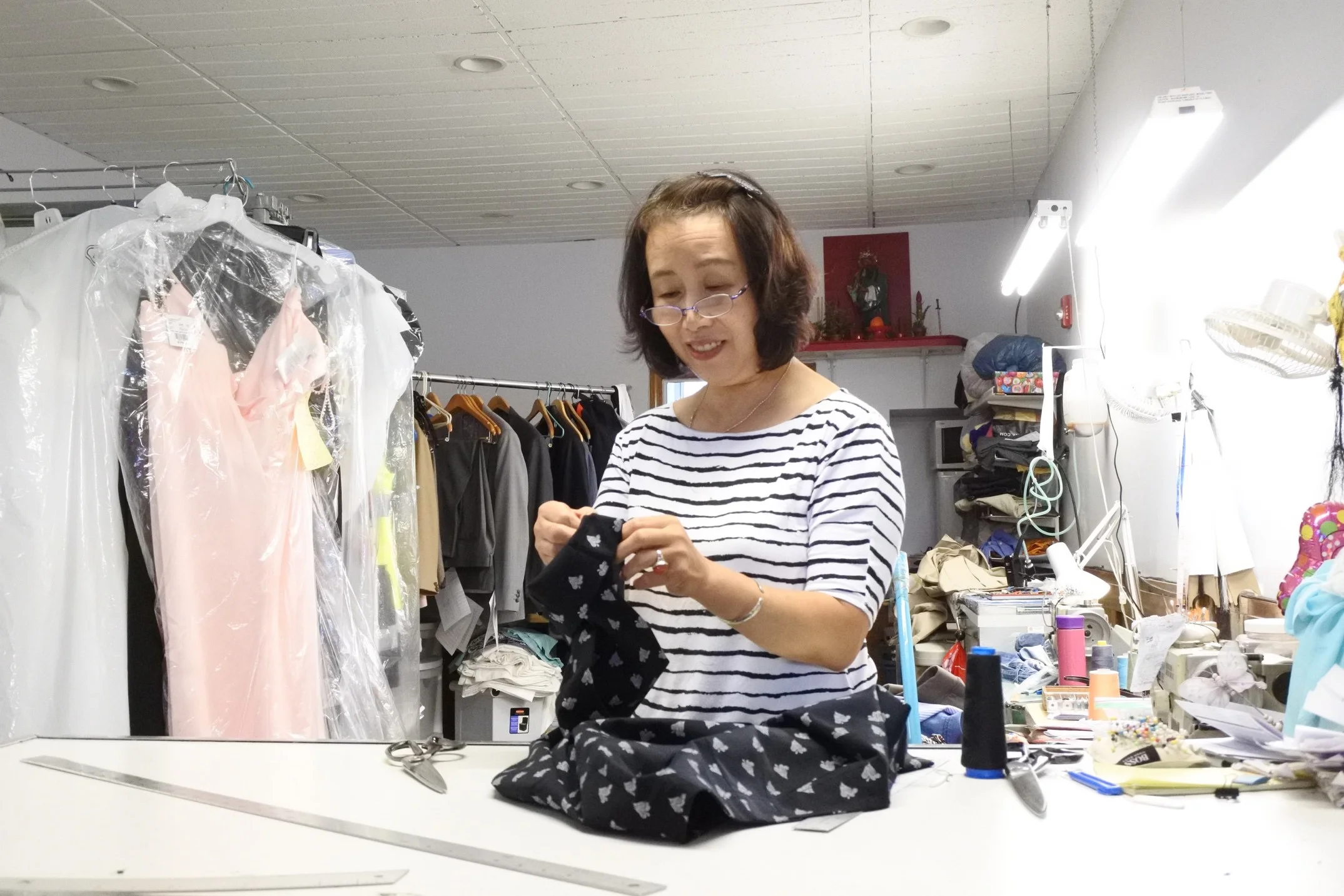 When 9/11 happened, I lost my first job, which I was working as a designer in a Jewish company, so I bought the tailor shop at Wollaston. At first, I didn’t earn much money through making clothes; I barely had enough money after I paid my rent. However, my business got better each year. It’s been 15 years now, I am very successful on this job. You must have a goal and work for it. When you are doing a business, you care about the costumer, not the money. I treat my costumers like friends. When my husband passed away, I was hopeless and wanted to close my shop permanently. Thankfully, my costumers kept supporting me and I really appreciate it. They helped me walk out of sadness and start over again. I love my job and I think everyone should choose the job they love.