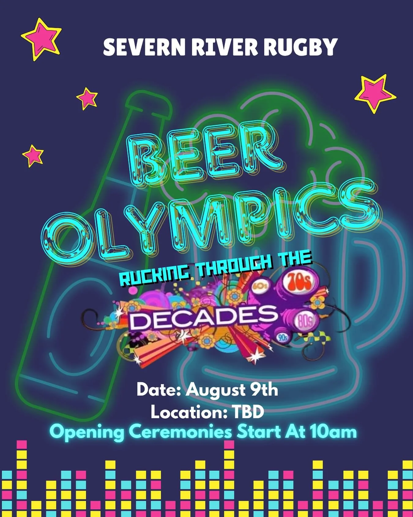 🍺The long awaited theme of the Beer Olympics is… DECADES! 🍺
Put on your coolest bell bottoms or your tubular 80s prom dress and get ready to win some medals!! 💋🕶️🌼🌈🛼📀📼