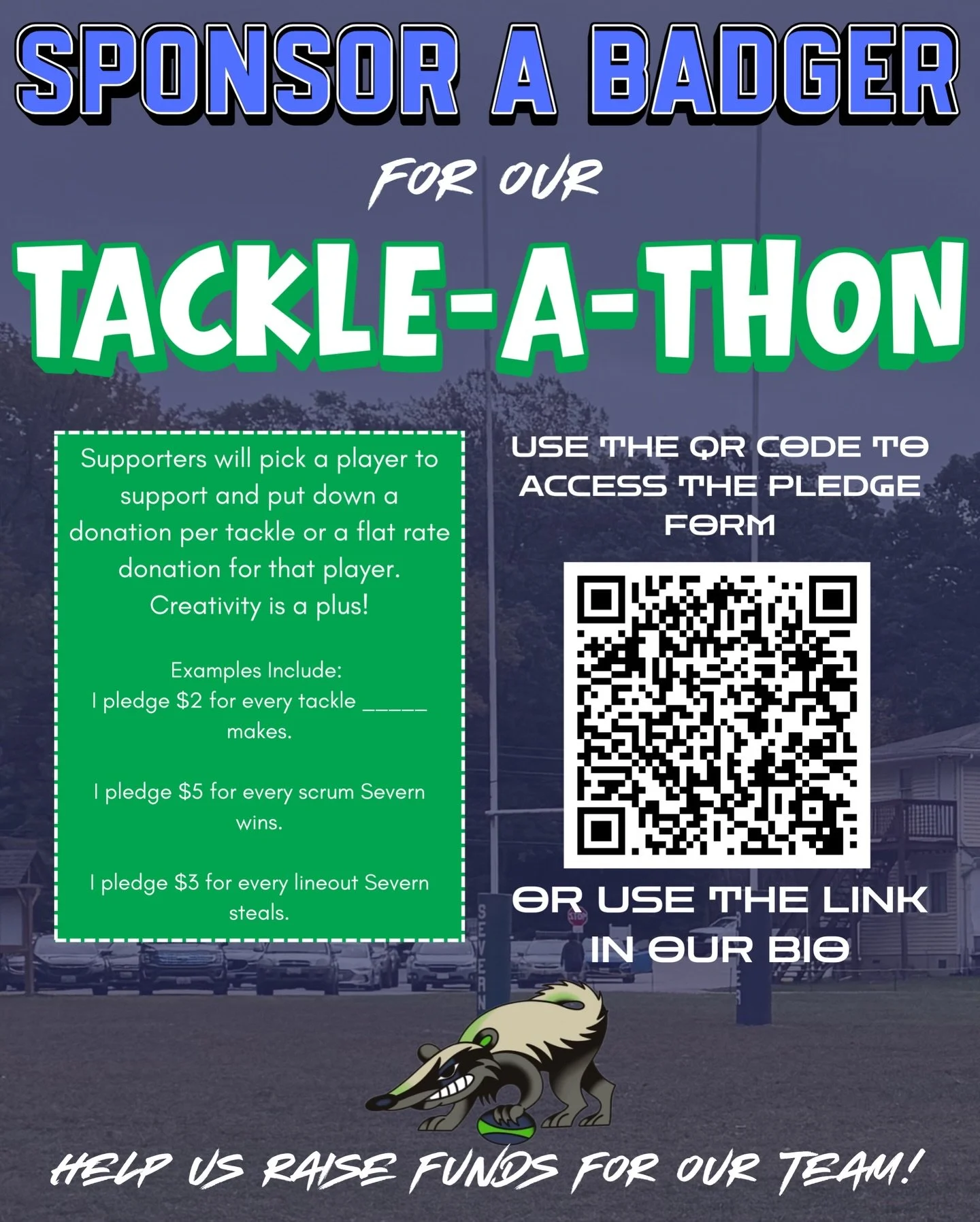 Our Tackle-A-Thon is going down April 18th, and we need YOUR support to make it bigger than ever! 
Sponsor your favorite Badger or back the whole squad!! Every bit gets us one step closer to NATIONALS!

This year, we&rsquo;re turning up the energy&he