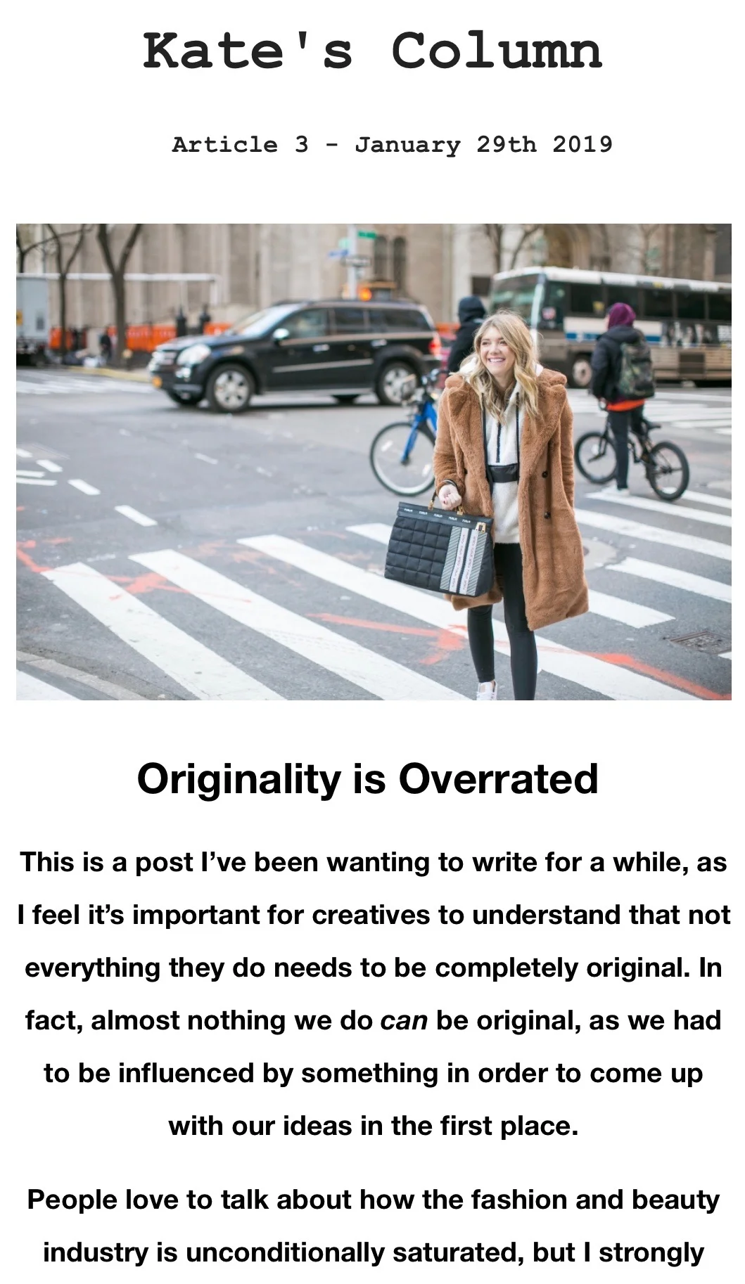 Kate's Column: Originality is Overrated 
