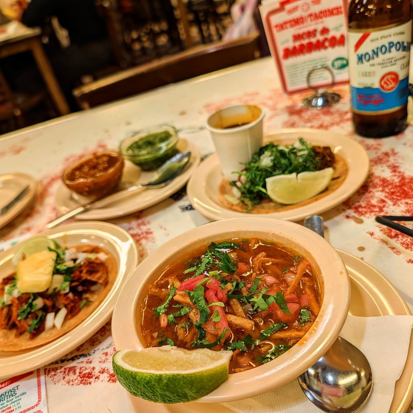 Super cold temperatures but you have to pop in and out of appointments on a Tues! That means #tacotuesday and @tacombi for some tacos, their #lime soup, @cervezamonopolio and their collab taco for a limited time from @michelin chef @dishwasher89 was 