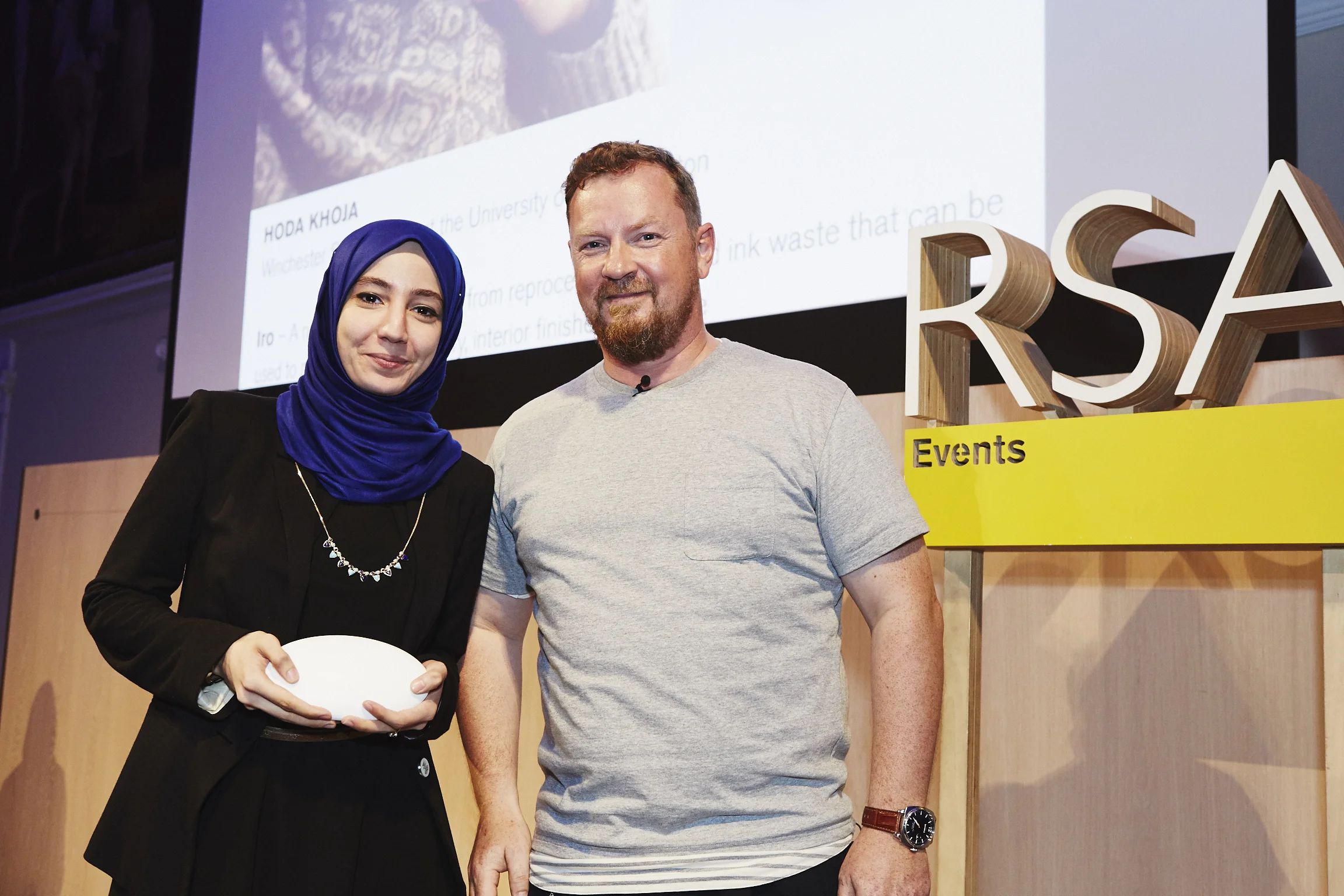 Huda Khoja with Richard Clarke of Nike, Former RSA Student Design Award Winner