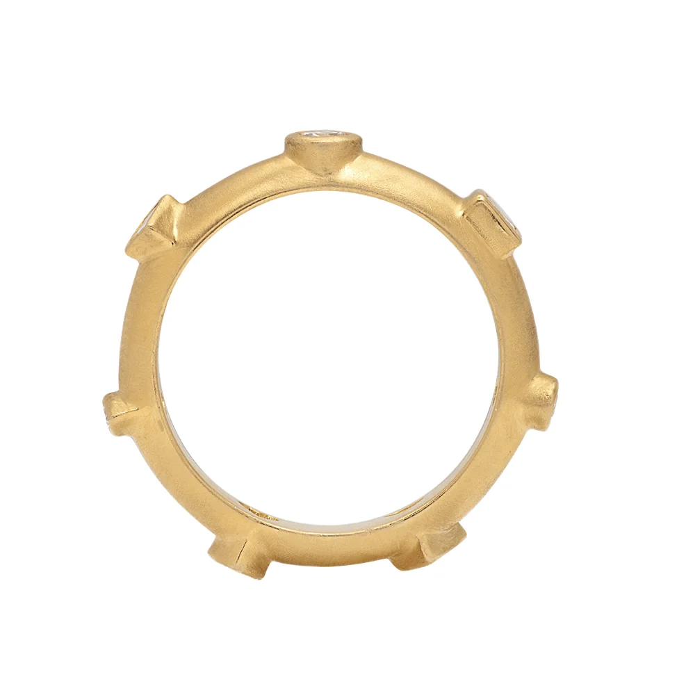 7 Centers Diamond Japa Ring 18kt gold sacred geometry chakra energy yoga alternative wedding band Poe