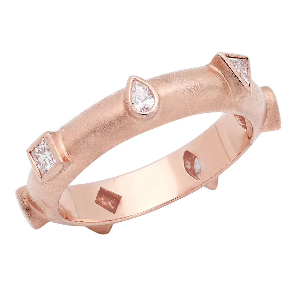 7 Centers Diamond Japa Ring 18kt gold sacred geometry chakra energy yoga alternative wedding band Poe