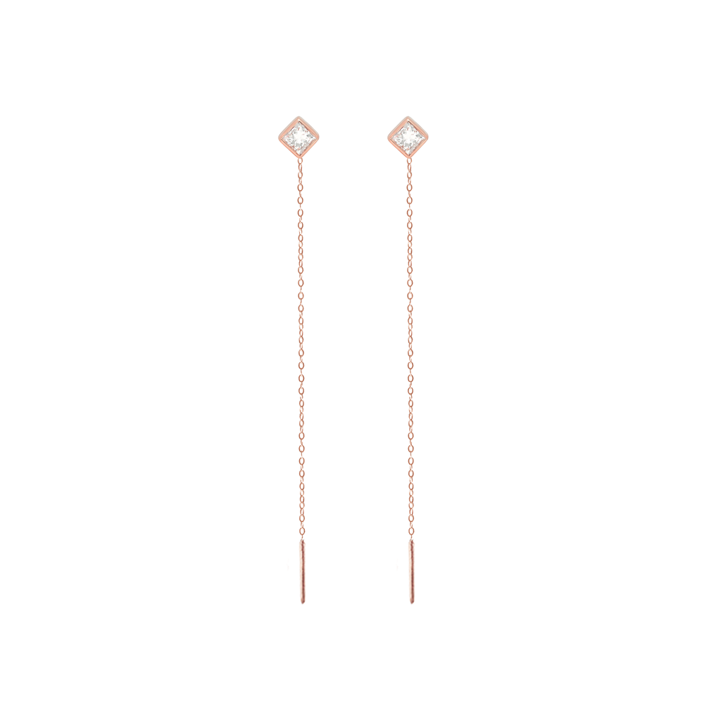 Princess Diamond Ear Threader Third-eye Poe designer jewelry rose gold earrings dangle sacred geometry chakra sacral yoga energy long earrings Earrings