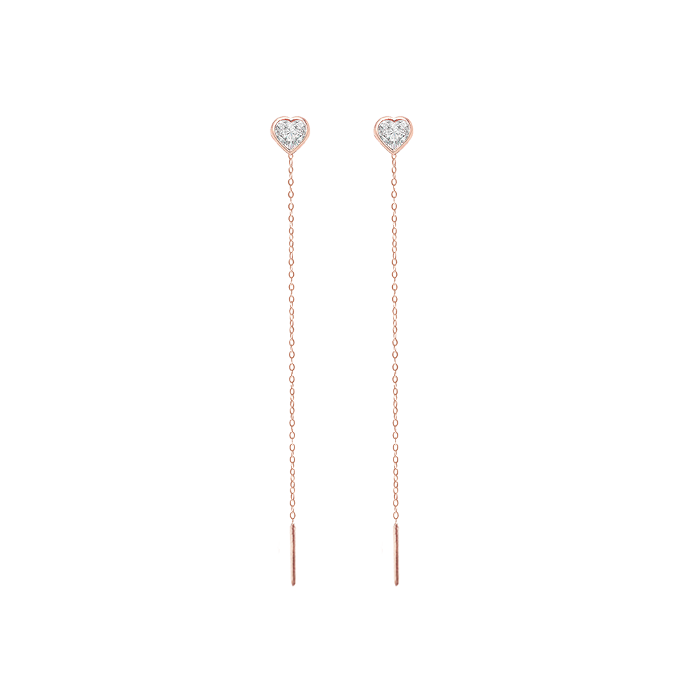 Heart Diamond Ear Threader Poe designer jewelry rose gold heart earrings dangle venus sacred geometry heart chakra anahata yoga energy corazon long earrings Earrings