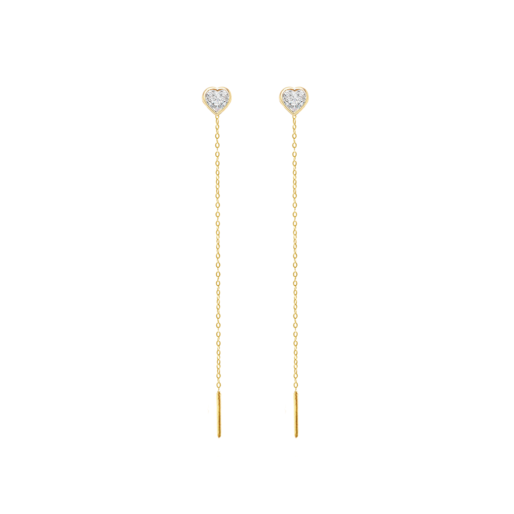 Heart Diamond Ear Threader Poe designer jewelry rose gold heart earrings dangle venus sacred geometry heart chakra anahata yoga energy corazon long earrings Earrings
