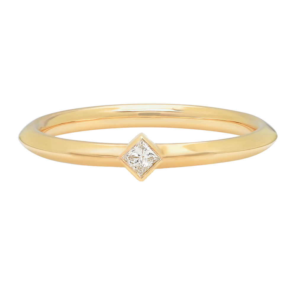Poe Designer Jewelry Fancy Princess Diamond Engagement Solitaire Alternative Wedding Band Ring Gold 18 Karat