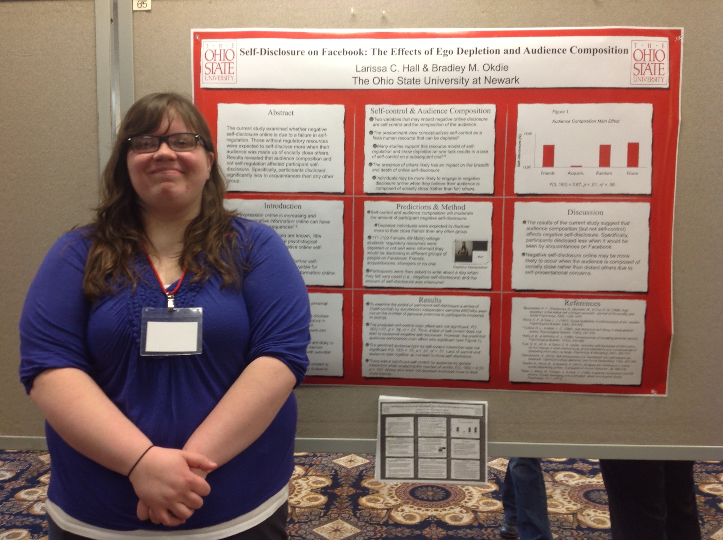  Research assistant Lacey Hall presenting research at the Midwestern Psychological Association. 