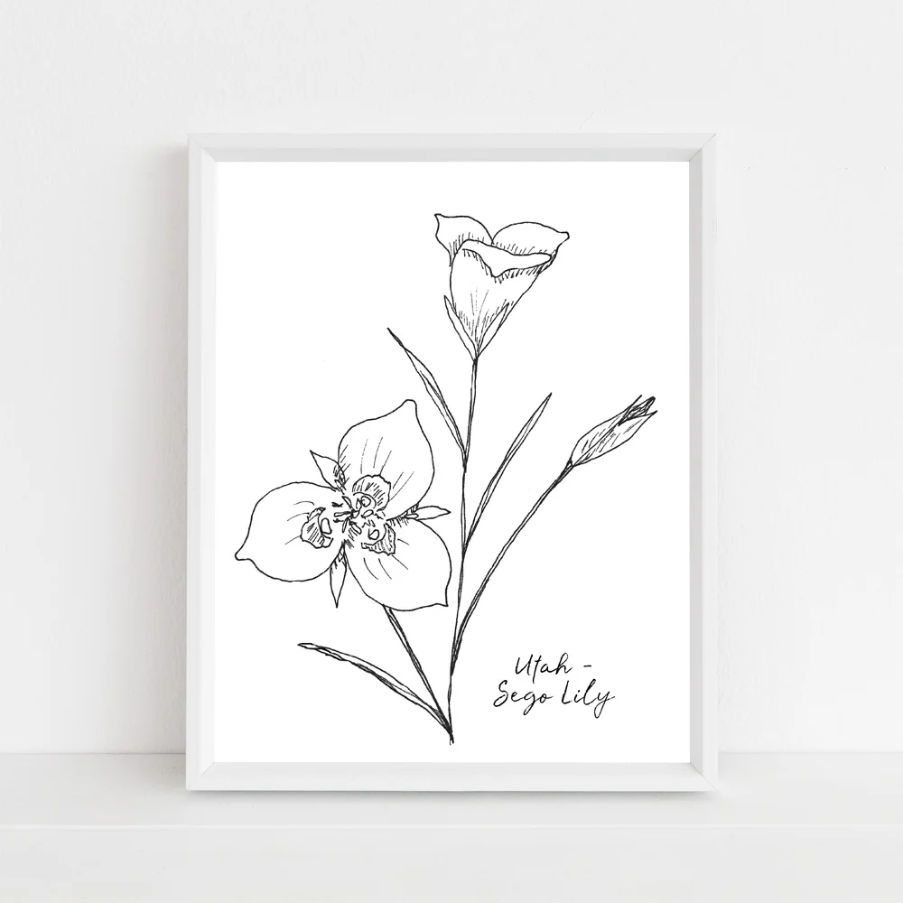 Utah sego lily state flower framed mock up with script.jpg
