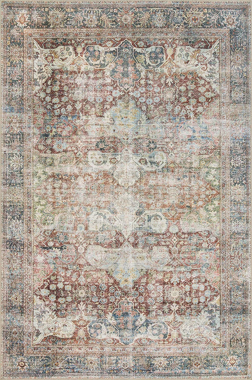 Beautiful warm brick tones in this vintage style rug .