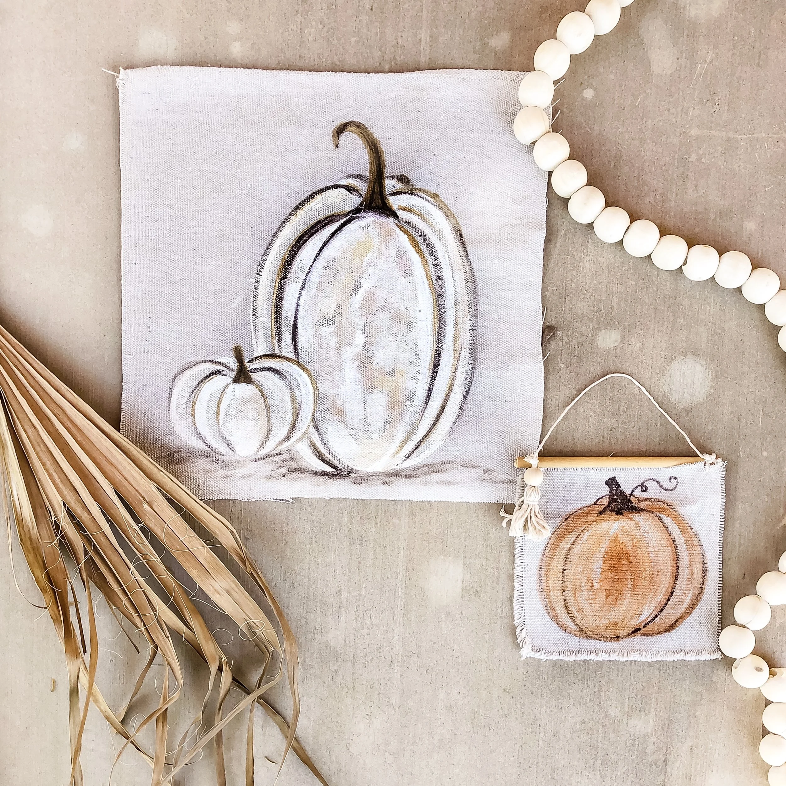 white and blush nude heirloom pumpkin wall hanging boho thanksgiving fall decor mandala layered.jpeg