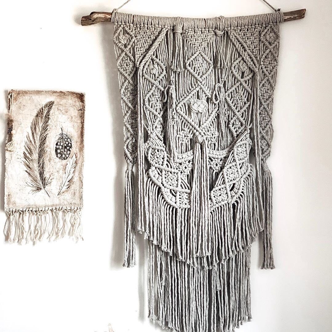 I wanted to share with you the amazing work of my talented friend @treasuresofagypsy. Isn&rsquo;t this macrame wall hanging amazing? I love seeing my artwork paired with this beauty! 📸 @treasuresofagypsy
.
.
.
.
.
.
.
.
.
.
.
.
.
⠀⠀⠀⠀⠀⠀⠀⠀⠀ #bohovibe