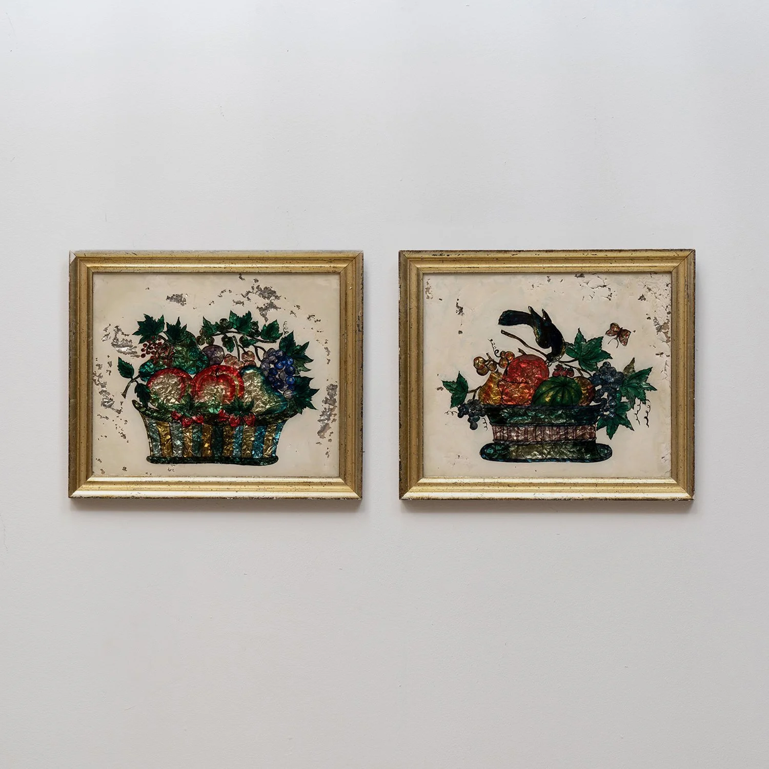 PAIR OF FOLK ART TINSEL PAINTINGS — SAVED NY