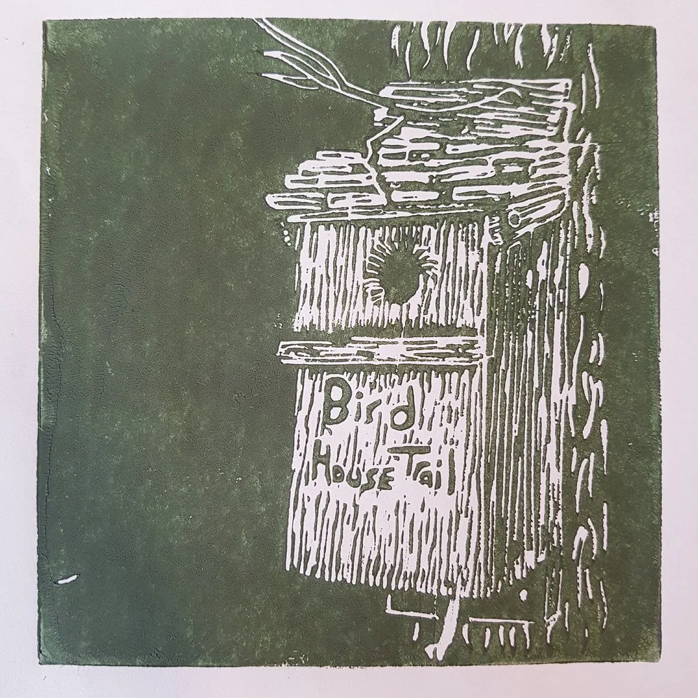 Birdhouse Trail Linocut 4 x 4 inches 2017