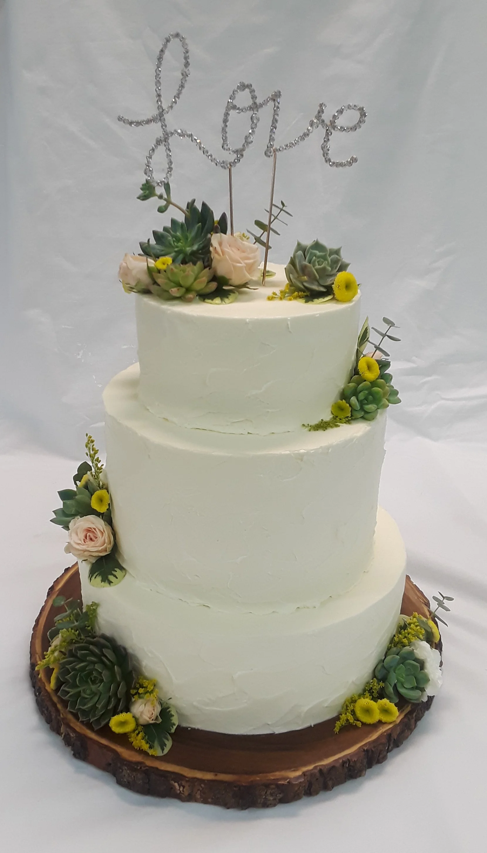 Wedding cake with real succulents 