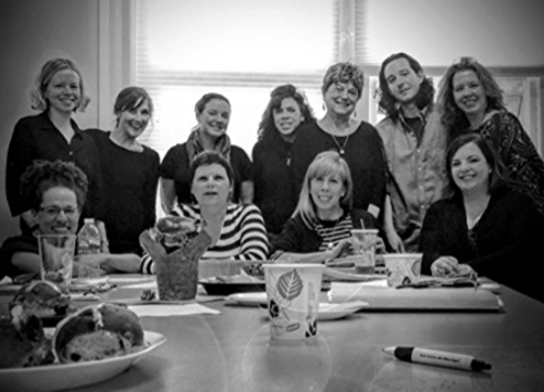 The intrepid writers of Memoir in Progress, Spring 2016 (background), celebrating our final class with baked goods (foreground). Photo credit: Shellie Rapson James