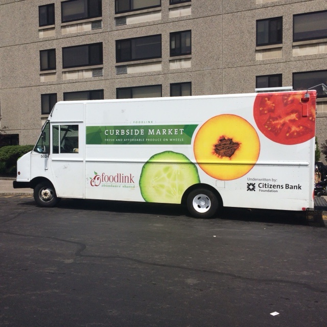 Foodlink's curbside market truck visits 45 low-income housing neighborhoods in monroe county, making fresh, affordable produce available to residents.