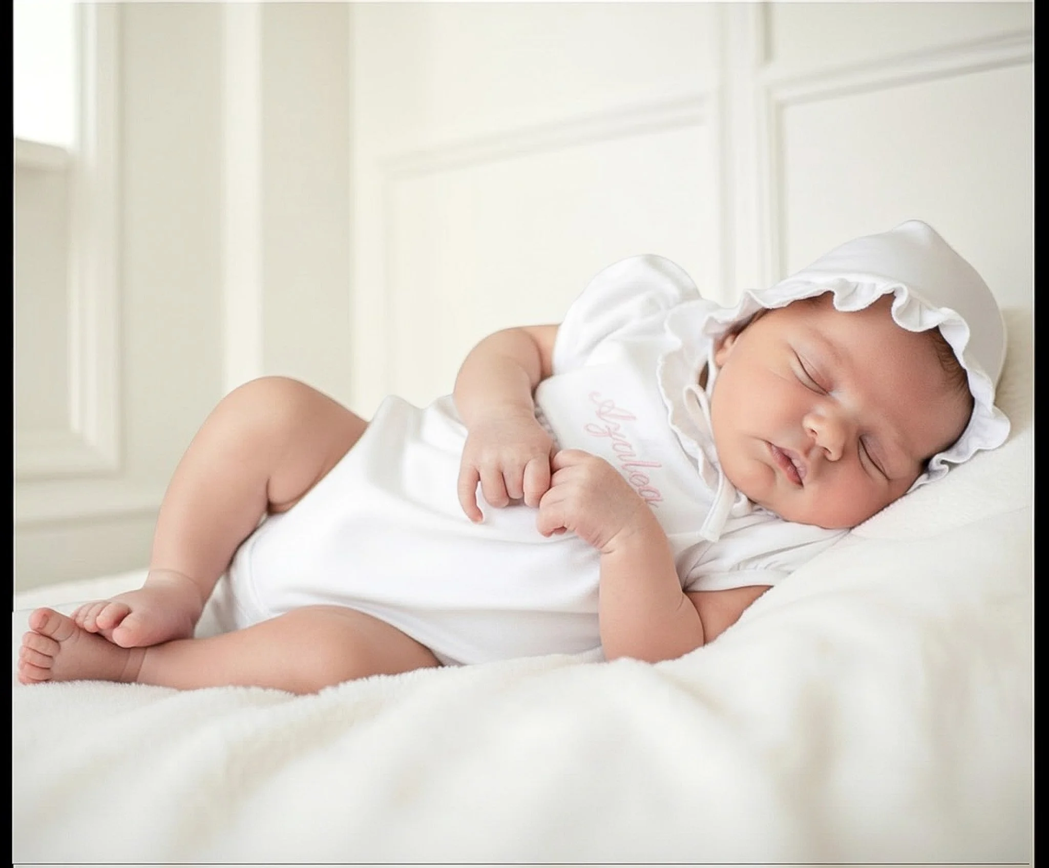 Leila's White Bubble and Bonnet