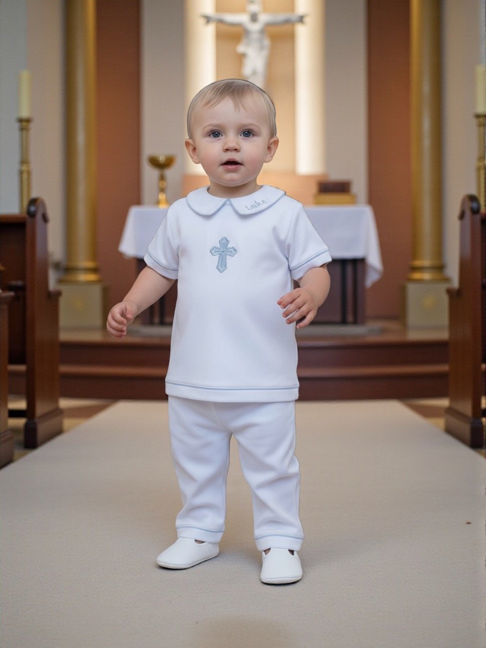 Ian Baptism Short Sleeve & Long Pant Two Piece Set