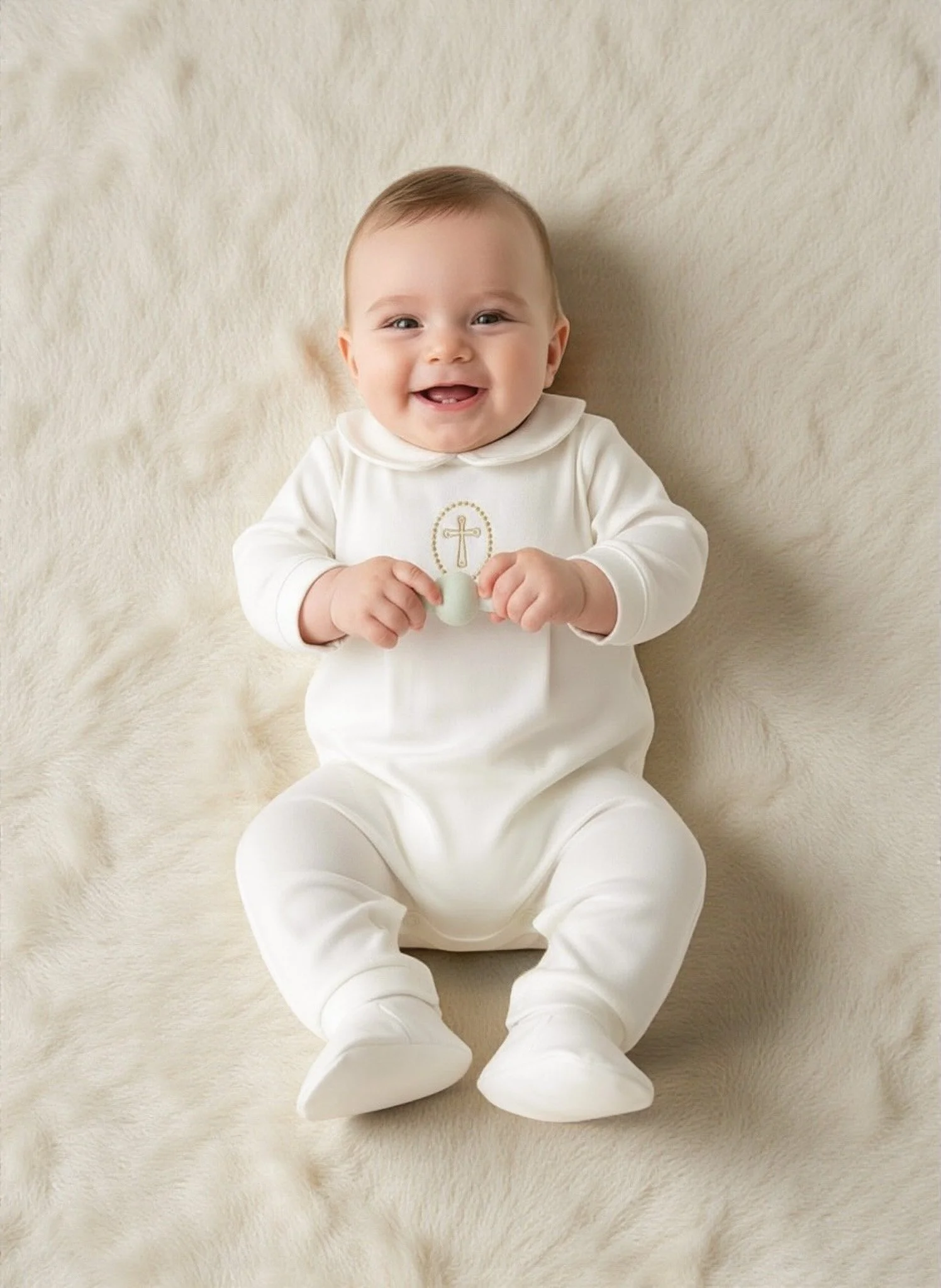 New! Luke Baptism Romper-in Cream