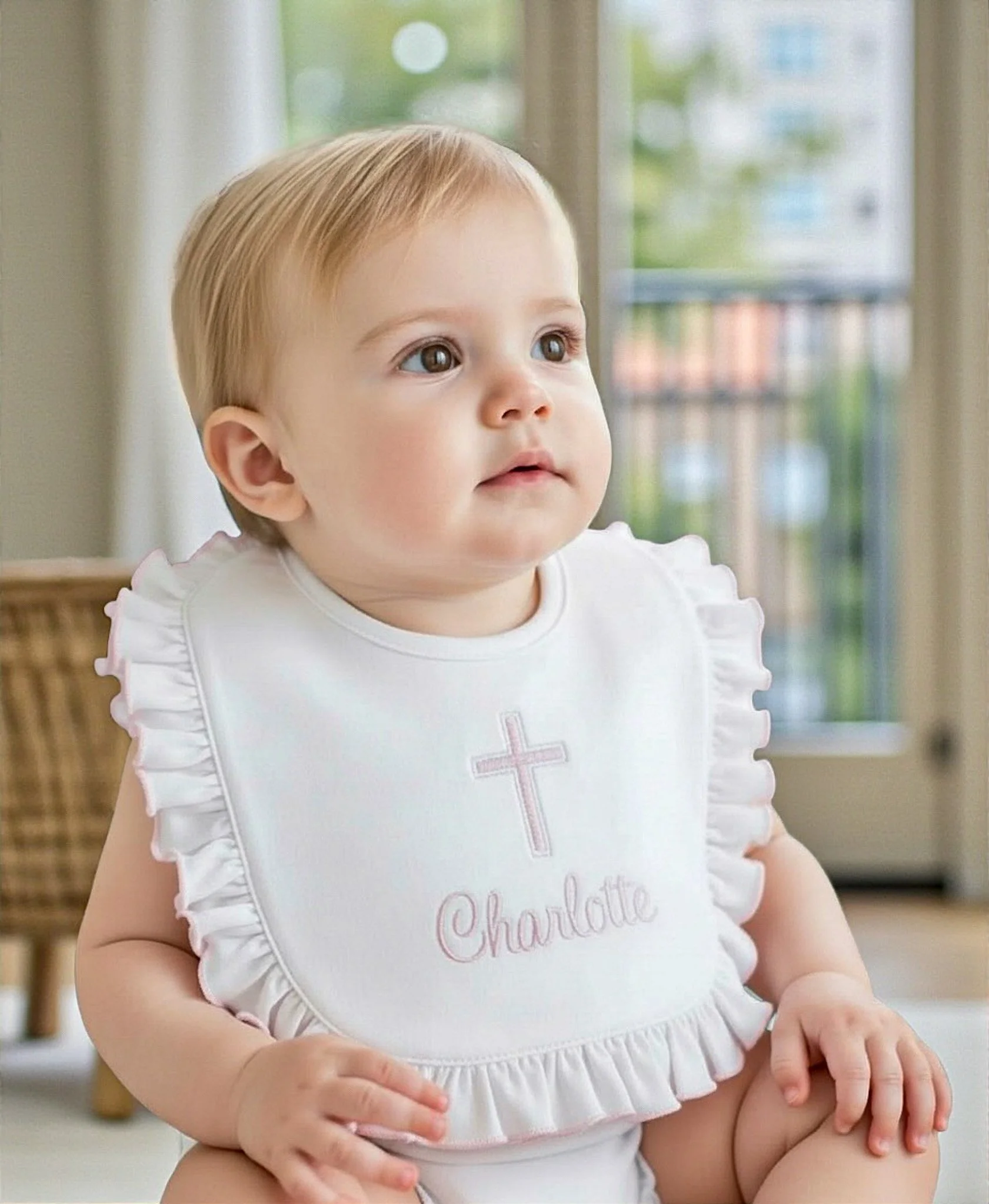 Ruffled baptism Bib
