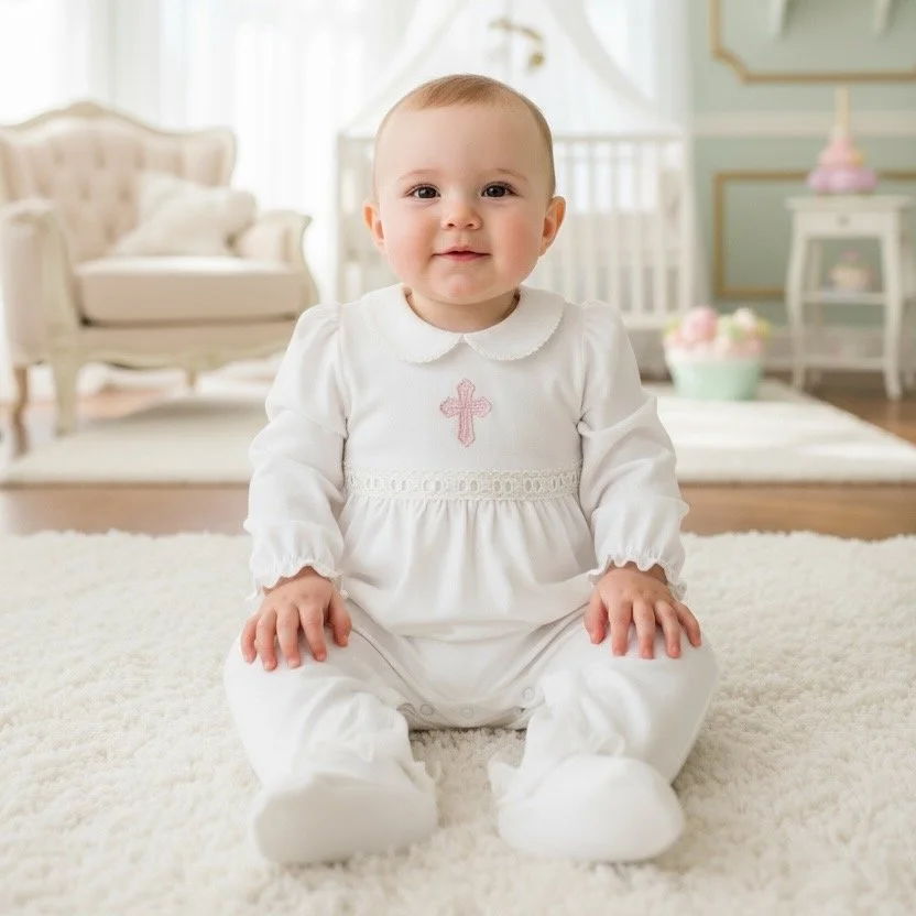 New! Ashley Baptism Romper-in Cream
