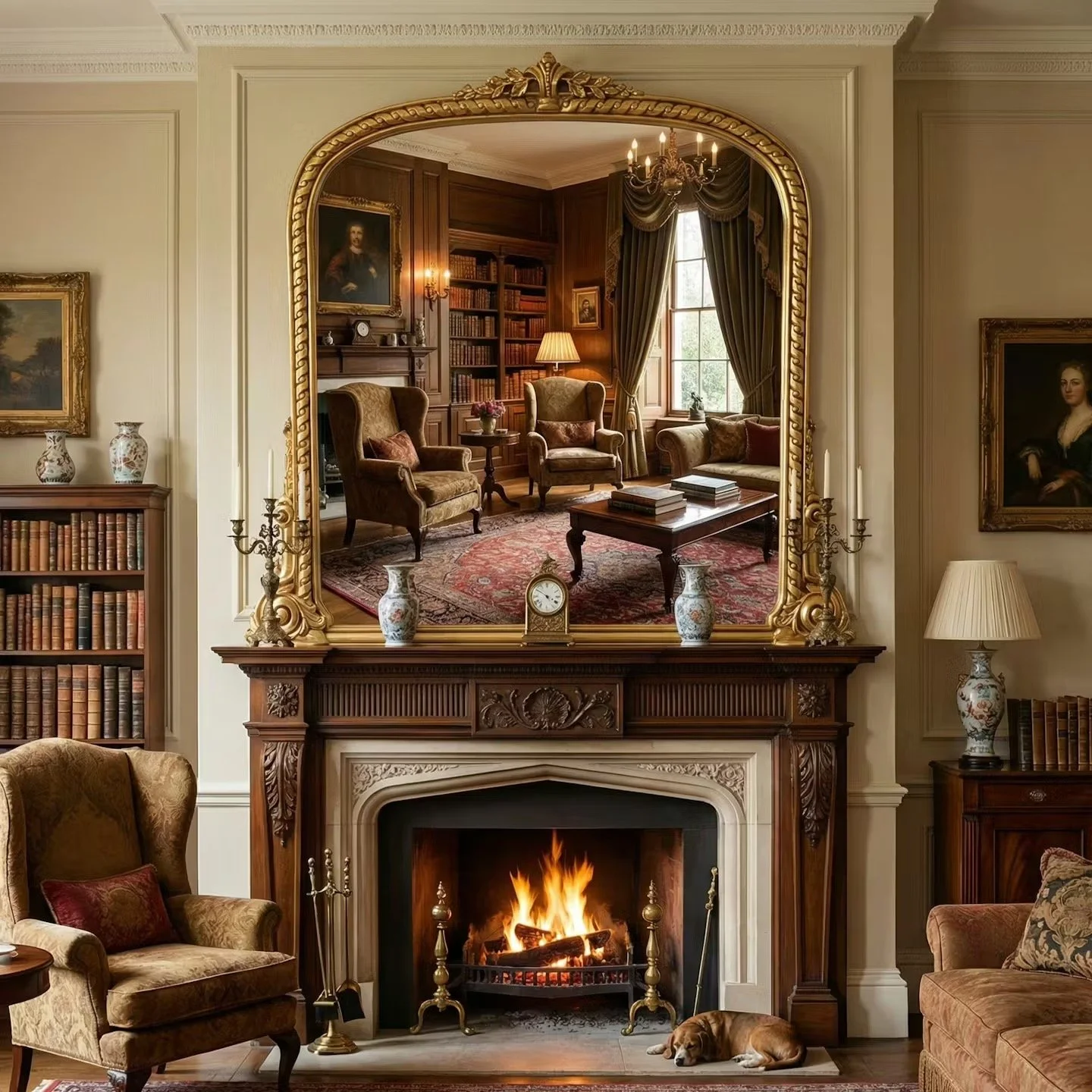 Very nice, highly Carved solid wood gilded Overmantle Mirror.