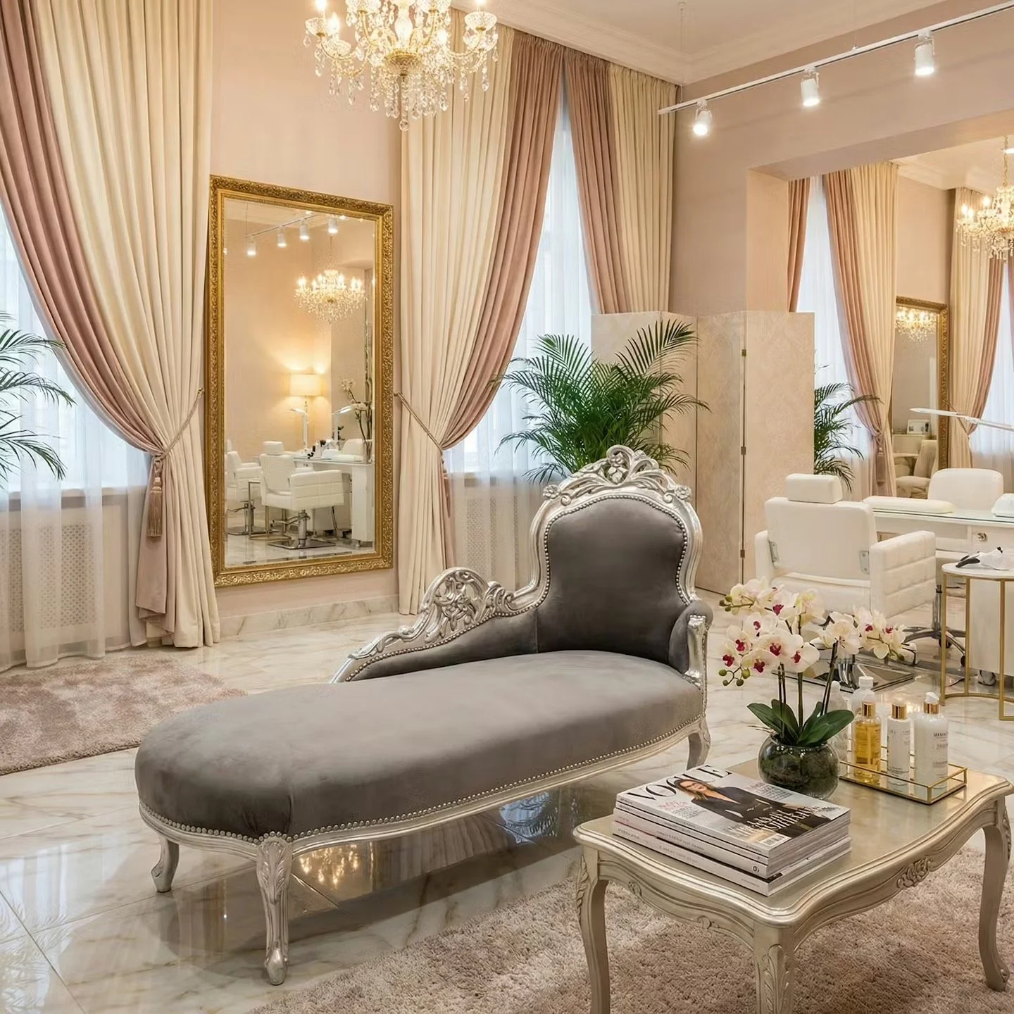 Silver framed gray Chaise longue